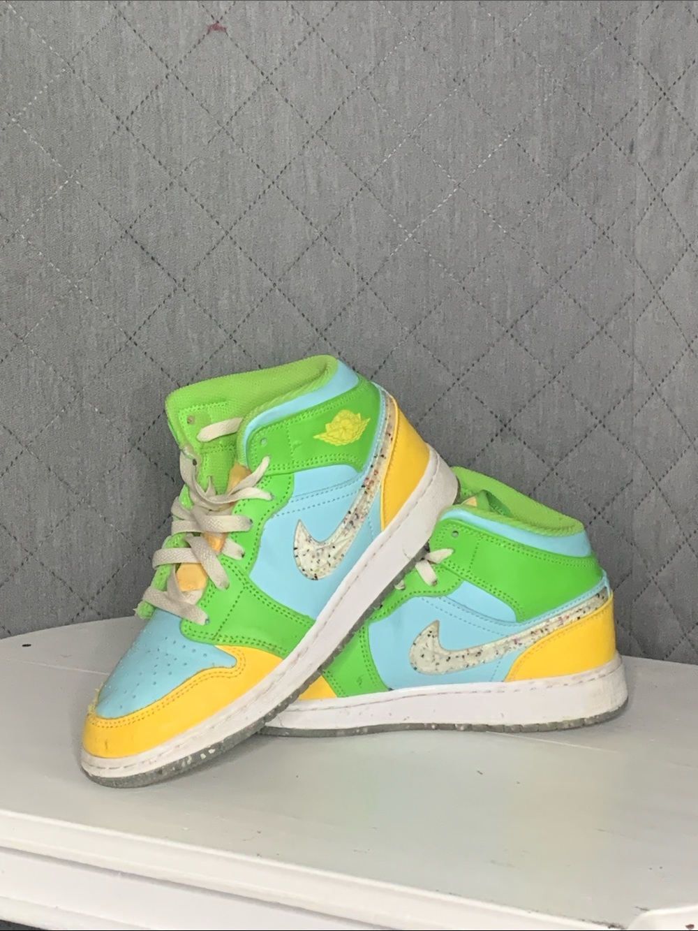 #173 Nike Green/Blue/Yellow Colorblock High-Top Sneakers